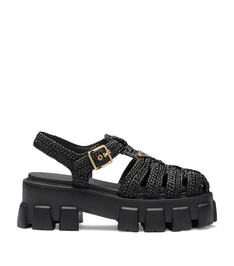 prada sandals crochet|prada leather platform sandals.